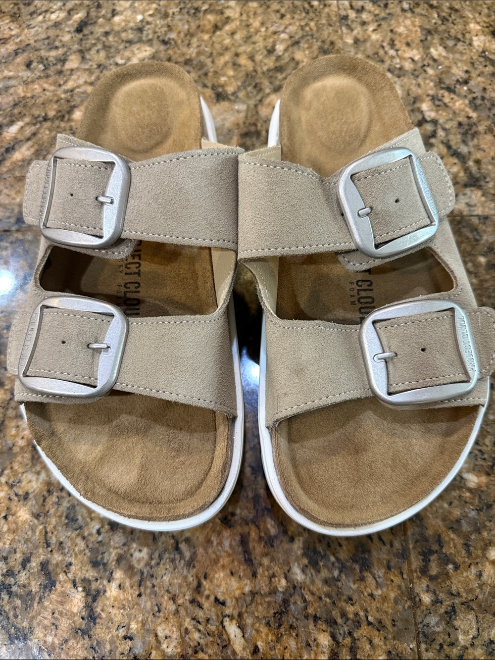 Womens Beige Double-Buckle Sandals